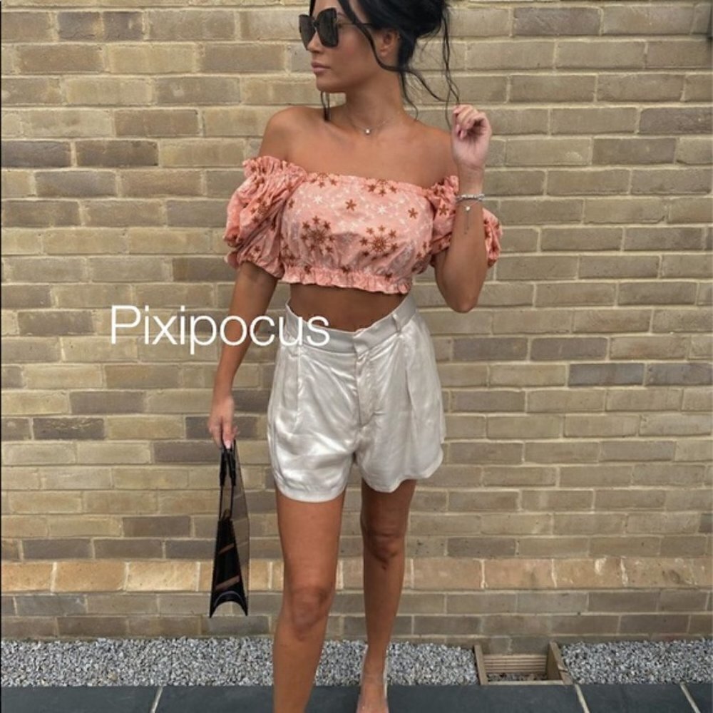 New Zara Embroidered Voluminous Puff Sleeve Cropped Top NWT Size Small - Picture 4 of 16